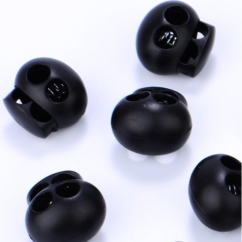 20 Pack Spring Cord Locks for Drawstrings, Black Plastic Double