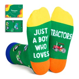 HAPPYPOP Tractor Gifts for Boys - Novelty Cool Crazy Cute Tractor Socks, Socks for Kids 7-9 Years Stocking Stuffers