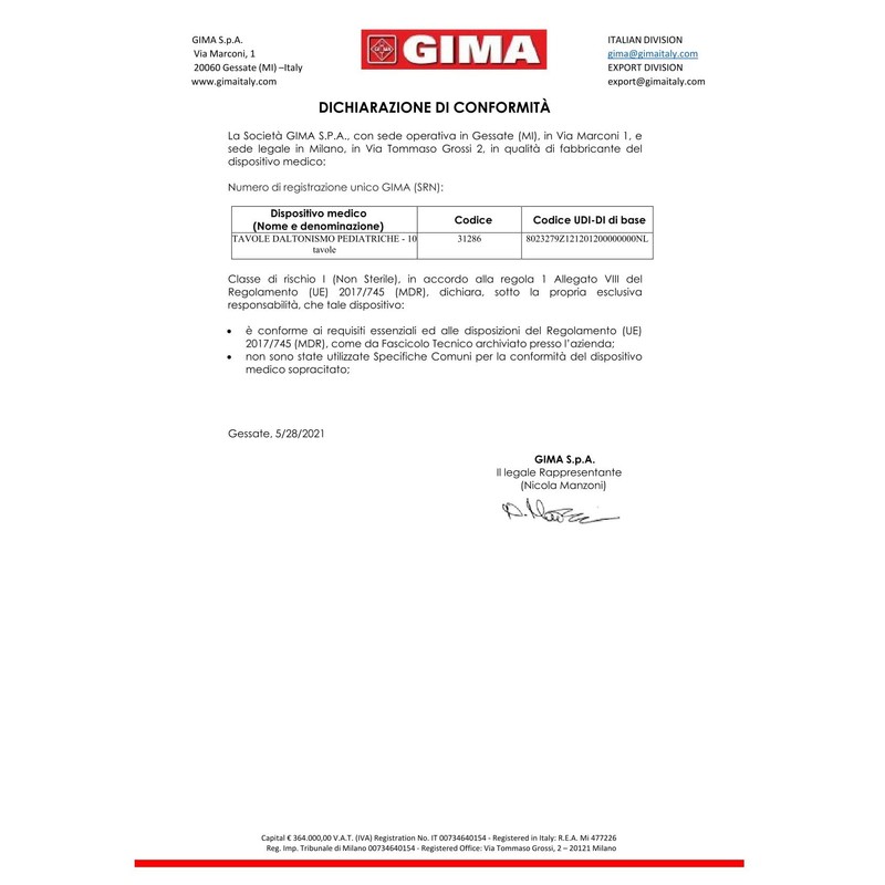 GIMA 31286 Pediatric Daltonism Test, 10 Tables.