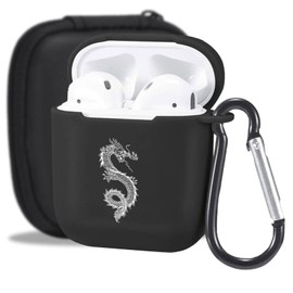 MAYCARI Dragon Case for AirPods 1&2 with Keychain, Cute Animal Design Protective Soft TPU Cover Compatible with AirPods Charging Black Case for Women Girls Kids