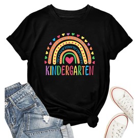 CAZYCHILD Kindergarten Teacher Shirts for Women Kindergarten Rainbow Graphic T-Shirt Inspirational Teaching Gift Tops