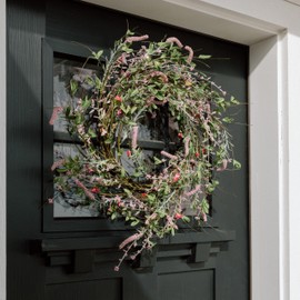 Sullivans Spring Wreaths for Front Door, Blossom Flower Wreath 25" Artificial Mixed Pink Bloom Floral Round Wreath, Indoor Outdoor Decorations for Fireplace, Cabinet, Mantle Home Décor