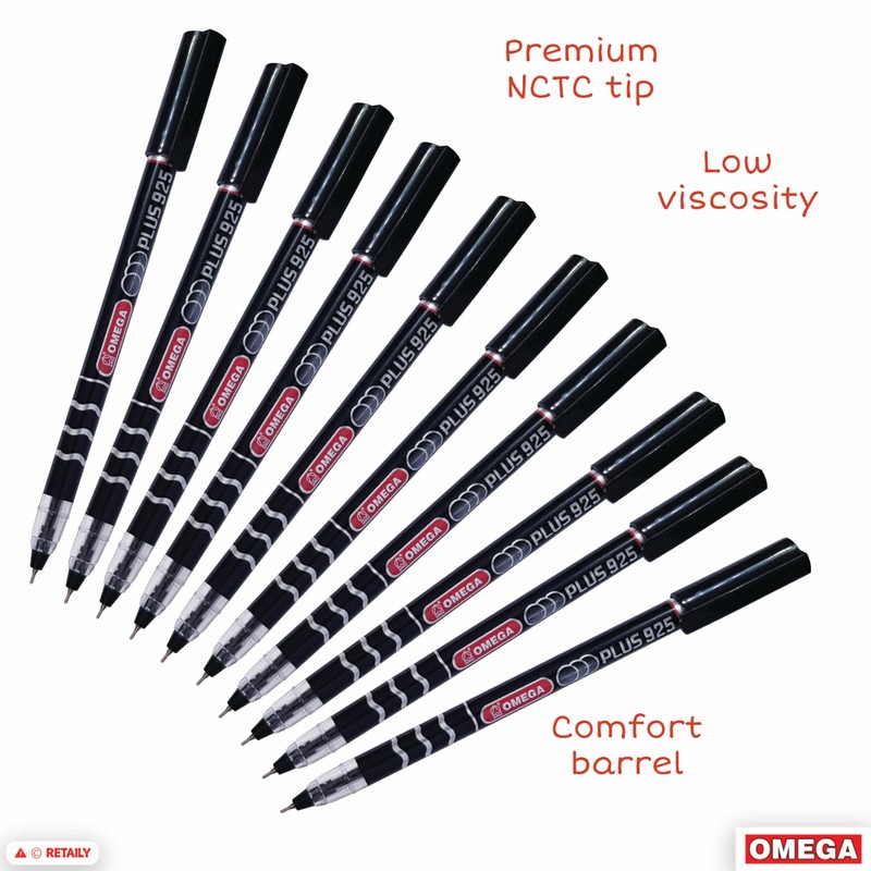 OMEGA Plus 925 Ballpoint Pens, BLACK, Fine Point (0.7 mm),