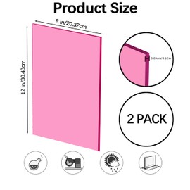 ToolinHand Pink Acrylic Sheets 8 * 12 inch 1/10" Thick (2.5~2.8 mm) Pink Transparent Acrylic Plexiglass Board for Sign, DIY Project, Wedding, Craft, Picture Frame, Engraving（2 Pieces）