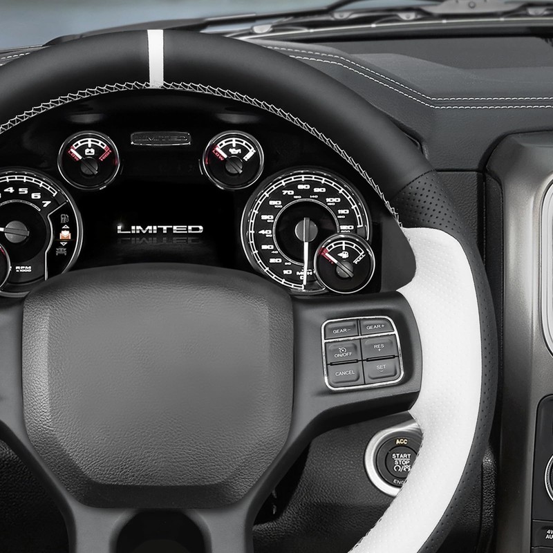 MEWANT DIY Stitched White Leather Steering Wheel Cover Wrap for