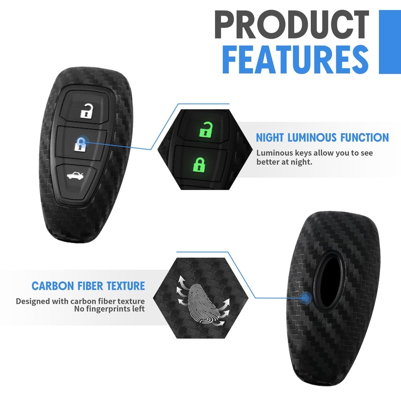 WORCAS Key Fob Case Carbon Fiber Pattern Silicone Cover Compatible
