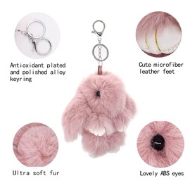 Bellisia Rabbit Keychain Fluffy Pom Pom Bunny Keyring Soft Cute Fashion Faux Fur Car Pendant Handbag Purse Decoration Keychain Solid Pink
