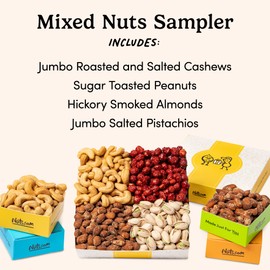 Nuts.com Mixed Nut Sampler – Variety Snack Box for Summer, Memorial Day, Labor Day, Birthday and Holidays – 1.25Lb Gift Package Includes Pistachios, Peanuts, Hickory Smoked Almonds, Roasted and Salted Cashews