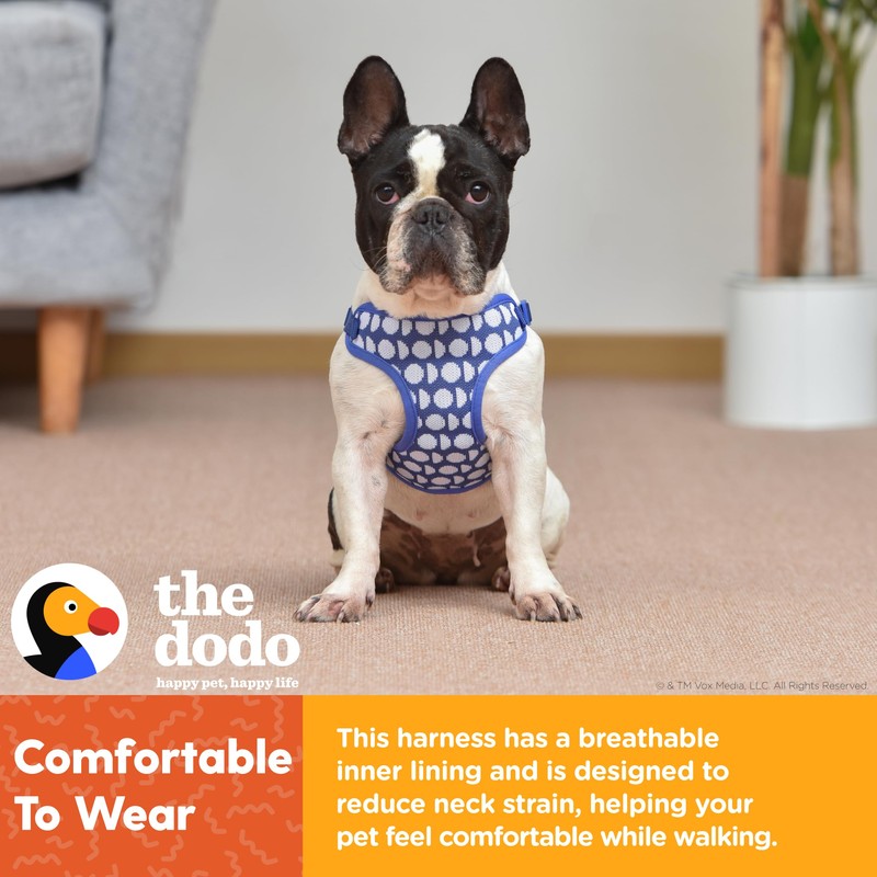 The Dodo Dog Harness, Blue Dodo Print, Size Small: Easy