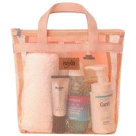 KPX Shower Caddy Mesh Tote Bag, Mesh Shower Bag, Quick Dry Toiletry Bath Bag, Hanging Bath Organizer for College Dorm, Beach, Gym, Swimming Pool, Yoga and Travel (1pcs, Coral Pink)