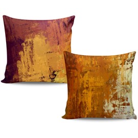 RYANZA Set of 2 Throw Pillow Covers, Abstract Art 24x24 Inches Square Home Decor Pillowcase Cushion Cases Decorative Pillow Cases for Accent Couch Sofa Bedroom, Yellow Burnt Orange Burgundy Red