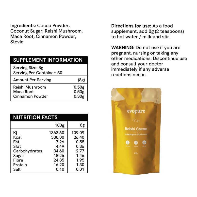 Reishi Mushroom Powder with Cacao & Maca Root – Organic