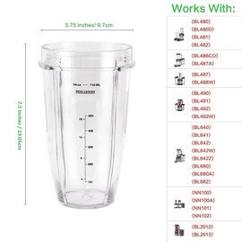 Blendin Replacement Cup Jar, Compatible with Nutri Ninja Auto-iQ 1000W and Duo Blenders (24 Ounce Cup)