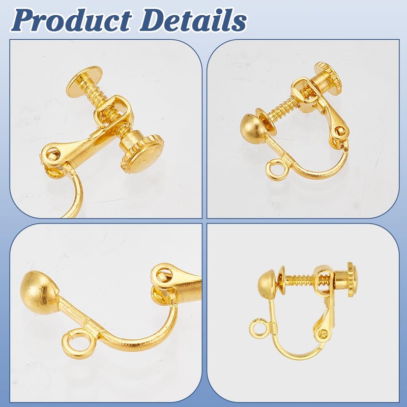 CRAFTYMELODY Pack of 60 Ear Clip Converters 2 Coloured Brass