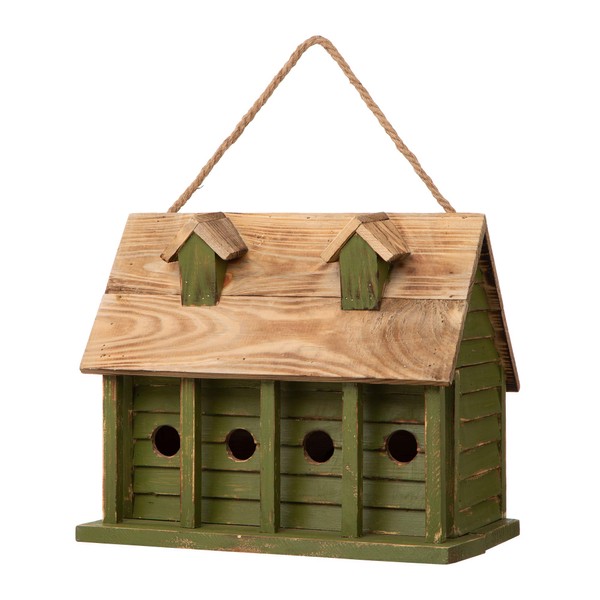 Glitzhome 14.25" L Oversized Hanging Birdhouse Green Distressed Solid Wood Cottage Bird House for Outdoor