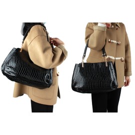 Women Large Alligator Pattern Faux Leather Top-handle Bag Evening Party Handbag Travel Tote