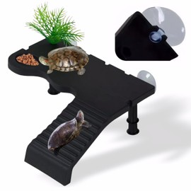 Koyea Turtle Basking Platform with Feeding Area – Reinforced Basking Platform for Aquatic Turtles with 2 Strong Suction Cups and Dual Support Base, Suitable for Small and Medium-Sized Turtles
