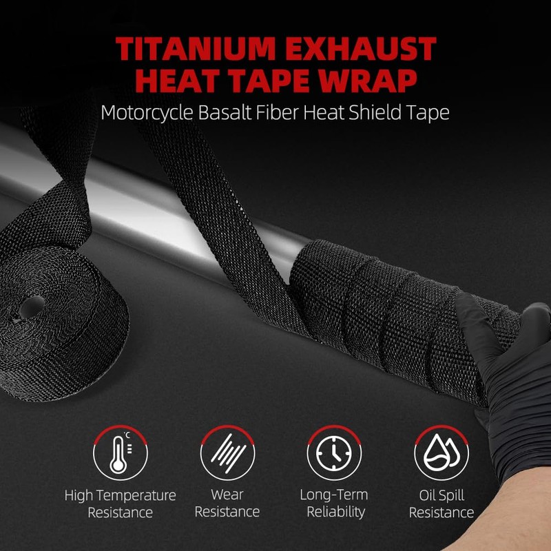 BARTOO 2" x 16' Black Exhaust Heat Wrap Roll for