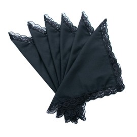 Lace White 100% Cotton Handkerchiefs Hankies for Women Wedding Gift Black 6Pieces