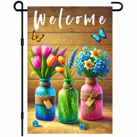 BlissYard Spring Garden Flag 12x18 Inch Double Sided Gypsophila Welcome Small Flags For Outside Outdoor Decor Farmhouse Holiday Spring Summer Seasonal Decorations Yard Flags