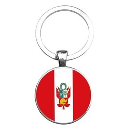 Art Attack Peruvian Flag Keychain, Peru Bicolour Incas National Football Soccer Team Accessories History Party Favor Fan Car Key Chain Ring Pendant Charm (Silver), Silver, Small