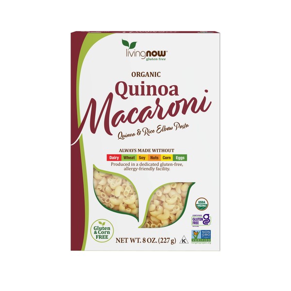 NOW Foods, Organic Quinoa Macaroni, Gluten-Free, Corn-Free, Non-GMO Elbow Pasta, 8-Ounce