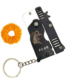 QKUDNGHY Kids Toys Cool Keychain Mini Metal Folding Rubber Launcher Toy with 60 Elastic Rubber Bands for Outdoor Activities (Black)