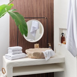 SOFE H&L | Olea Luxury Turkish Cotton Bath Towels Set of 3 : 1 Bath Towel, 1 Hand Towel, 1 Wash Cloths, White |Thick, Premium, Soft, Durable, Absorbent - Hotel Quality Towel Sets for Bathroom