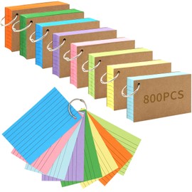 800 PCS Index Cards 3x5 Inches Colored Flash Cards with Ring, Punched Lined Flashcards Ruled Index Cards Notecards Study Cards Heavy Note Cards for Studying, Learning, School, College, Memory