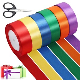 6 Colours 25 mm x 22.8 m Satin Ribbon Colourful - Decorative Ribbon Silk Ribbons Colourful, Gift Ribbon Bow, Rainbow Fabric Ribbons for Flowers Wedding Birthday DIY Gift Packaging Decoration Crafts