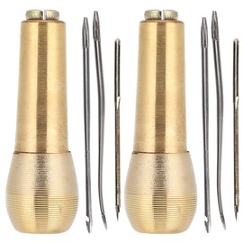 Leather Awl Set, 2 Pieces Copper Handle and 6 Needles Sewing Awl Hand Stapler Shoe Repair Tool Set for DIY Leather Sewing Kit