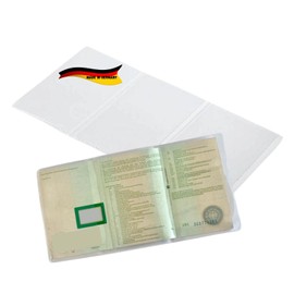Olanmarp Vehicle registration certificate cover, 3-piece, foldable, transparent, crystal clear, car licence protective cover, robust, tear-resistant, phthalate-free, food-safe, 100% recyclable, PVC