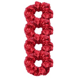 4pcs Sequin Hair Scrunchies Christmas Red Scrunchies Sequin Hair Tie Ponytail Holder Elastic Hair Band for Women Girls Holiday Hair Accessories