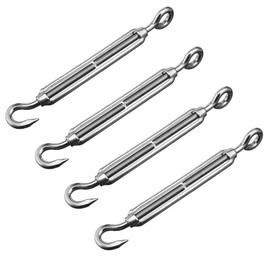 Turnbuckles Hook, Reedny 304 Stainless Steel Turnbuckle Heavy Duty M4 M6 M8 Hook and Eye Turnbuckle for Cables Wire Rope Tension 5/32" 1/4" 5/16" for Sun Shade Fence Tent Rope Installation(M8, 4Pcs)