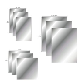 Q-BICS Mirror Stickers 9 Flexible Mirror Sheets 3-6 by 9 inch 3-7 by 7 inch and 3-8 ½ by 11 inch Self Adhesive Non Glass Cut to Size Crafts 3 Sheets"Peel Off Protective Cover Sheet Peel Back Sticker