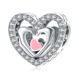 Amuefer Love Heart Charms for Bracelets 925 Sterling Silver Rose Gold Pink Family Paw Print Heart Love Dangle Pendant for Necklaces for Women Girls, Sterling Silver, Zircon gemstone.