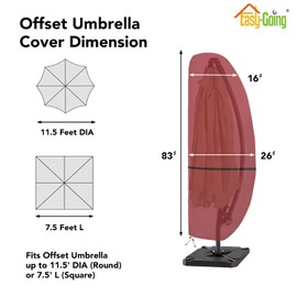 Easy-Going Patio Umbrella Cover Outdoor Offset Umbrella Cover with Zipper and Storage Bag Waterproof Cantilever Parasol Cover for 7.5ft to 11.5ft Banana Frame Umbrella, Red