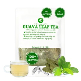 Dried Young Guava Leaves - 100+ Whole Leaves (+10 Leaves), Hojas de Guayaba, Caffeine Free, No Sugar Added, Vacuum Sealed, Pure & Handpicked, Healthy Guava Leaf Tea