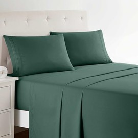 Clara Clark Full XL Bed Sheet Set - Wrinkle, Fade, Stain Resistant, Deep Pocket Sheets - Luxury Soft Bedding Sheets & Pillowcases, Full XL Forest Green