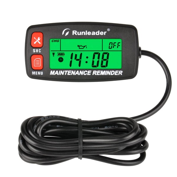 Runleader Digital Maintenance Tach Hour Meter Gauge,RPM Alert,Backlight Display,Battery Replaceable,Used for Small Gas Engine, Works on Garden Tractor Motorcycle Generator Snowmobile Chainsaw Marine.