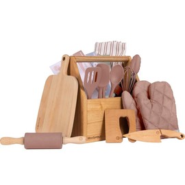 WeeSprout Little Chef Kids Cooking & Baking Set, 14 Piece Cooking Set with Real Kitchen Tools & Kids Apron, Baking Gift for Girls, Boys & Junior Chefs:_Pink