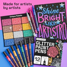 ARTISTRO 12 bolígrafos de pintura con purpurina brillantes para pintura de roca, piedra, cerámica, vidrio, madera, tela, álbumes de recortes, manualid