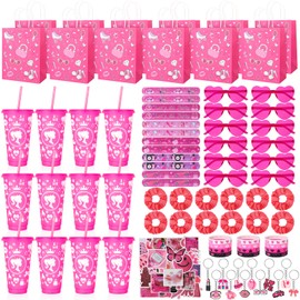 Ovveroche 134 Pcs Pink Girls Party Favors Pack, Birthday Supplies Includes Pink Cups Handbags Keychains Bracelets Hair Bands Etc, for Kids Girls Birthday Party decoration Supplies