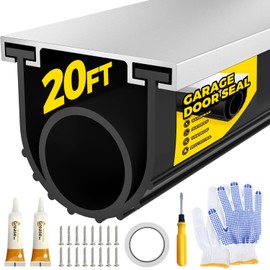 Holikme Garage Door Seal - Pre-drilled Aluminum Track Retainer Kit, Easy to Install, Durable U+O Ring Combination Garage Door Weather Stripping Kit, Black 20FT