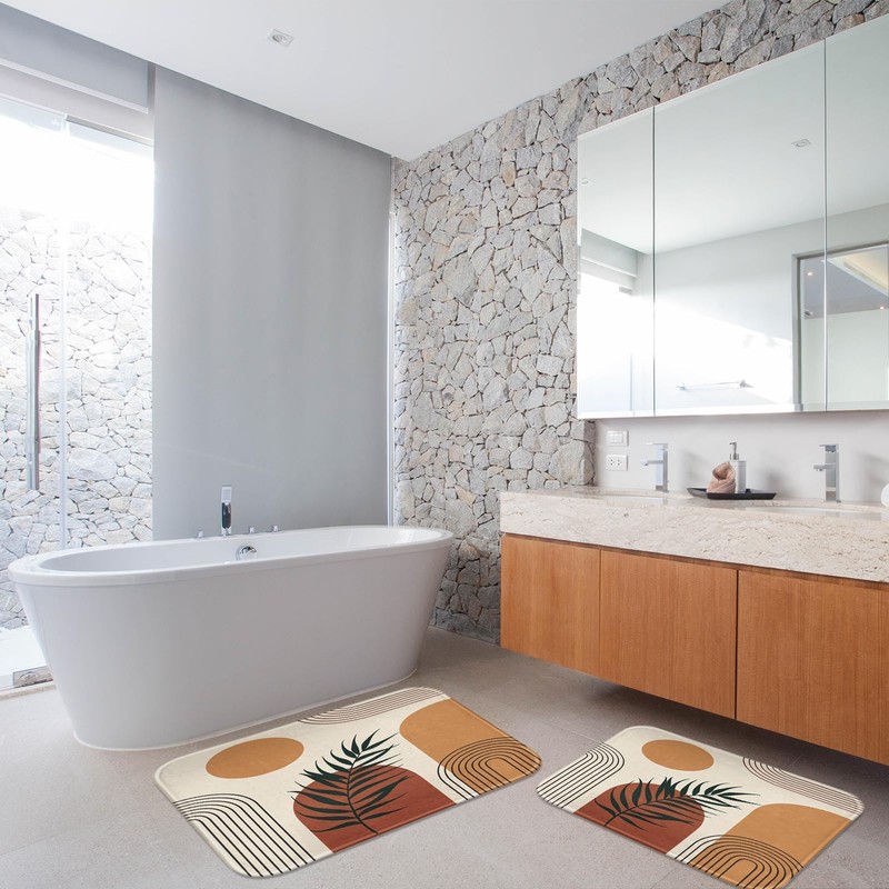 Britimes Boho Mid Century Bathroom Rug Mat Set of 2,