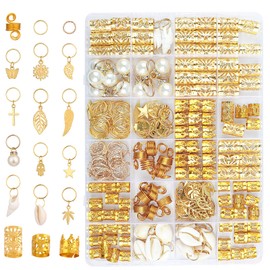 230Pcs Gold Hair Jewelry for Braids Loc Jewelry for Hair Dreadlock Metal Gold Braids Rings Cuffs Clips Adjustable Cuffs Braiding for Dreadlock Accessories Clips Rings Extensions Decorations