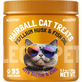 Hairball Treatment for Cats Natural Remedy with Apple Pomace, Psyllium Husk Omega 3 6 Fatty Acids Zinc Biotin Cat Supplement for Indoor Cats Promotes Healthy Digestion Furball Control 95 Yummy Chews