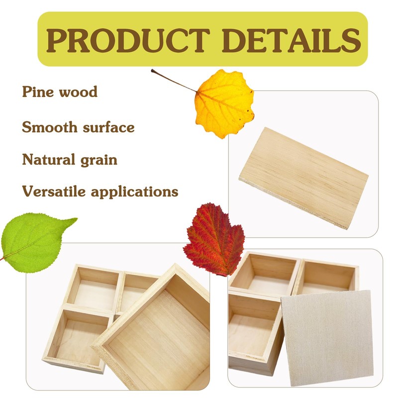 4 Pack Unfinished Wooden Craft Storage Organiser Boxes, 3.15 x