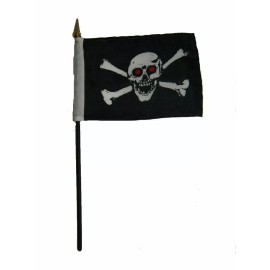 TRADEWINDS Jolly Roger Pirate Red Eyes Flag 4"x6" Desk Table Stick