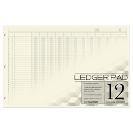 BookFactory Ledger Pad/Large 12 Column Accounting Ledger Columnar (Twelve Columns) Pads - 17" x 11", 50 Pages, Notepad Landscape Format (PAD-050-CLCPD3(17x11-Ledger-12)-AX)